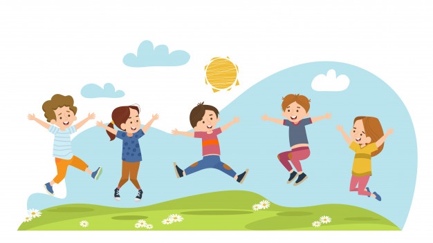 happy children jumping on summer meadow 74855 5852