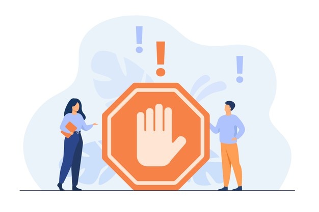 tiny people standing near prohibited gesture isolated flat illustration 74855 11132